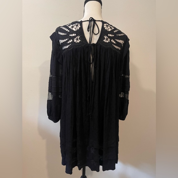 Rare NWT Free People Black Mini Dress Tunic Lace Bib - Picture 2 of 6